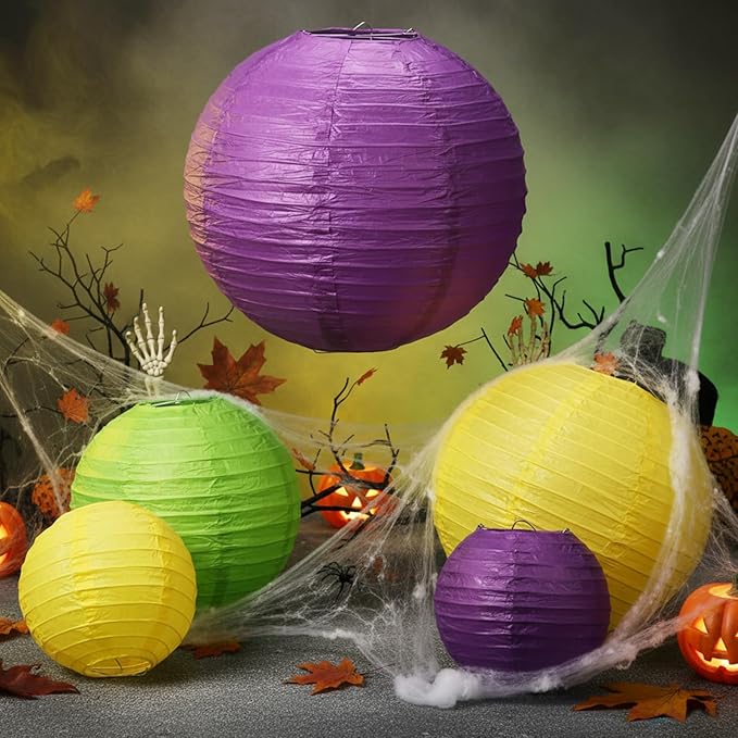 Riakrum 16 Pcs Yellow Green Purple Paper Lanterns Birthday Party Decorations - Image 4