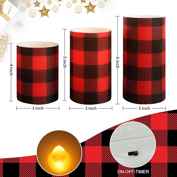 Silverstro Christmas Red Flameless Candles: Farmhouse Theme Flickering Real Wax - Image 2