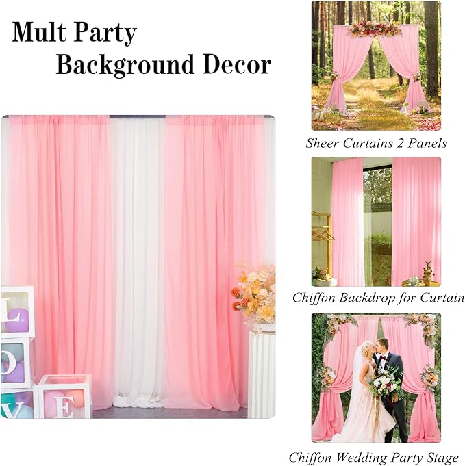 DUOBAO Pink Chiffon Backdrop Curtain-2 Panels 29x96-Inch Wedding Backdrop - Image 4