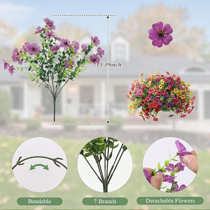 Artificial Flowers for Outdoors 12 Bundles, UV Resistant Colorful Fake Silk - Image 4