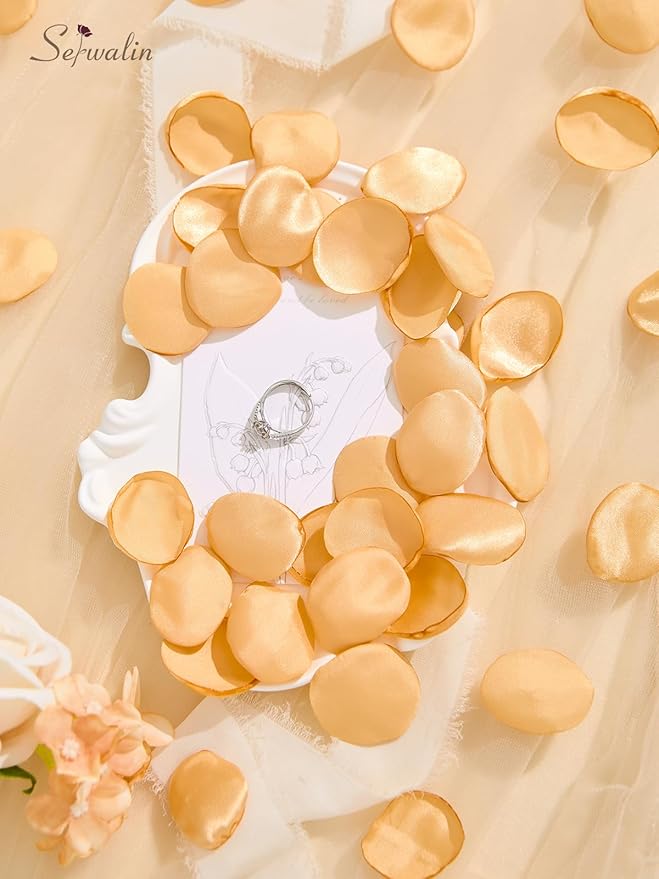 Serwalin 300Pcs Silk Rose Petals Fake Flower Petals Champagne Gold Artificial - Image 5