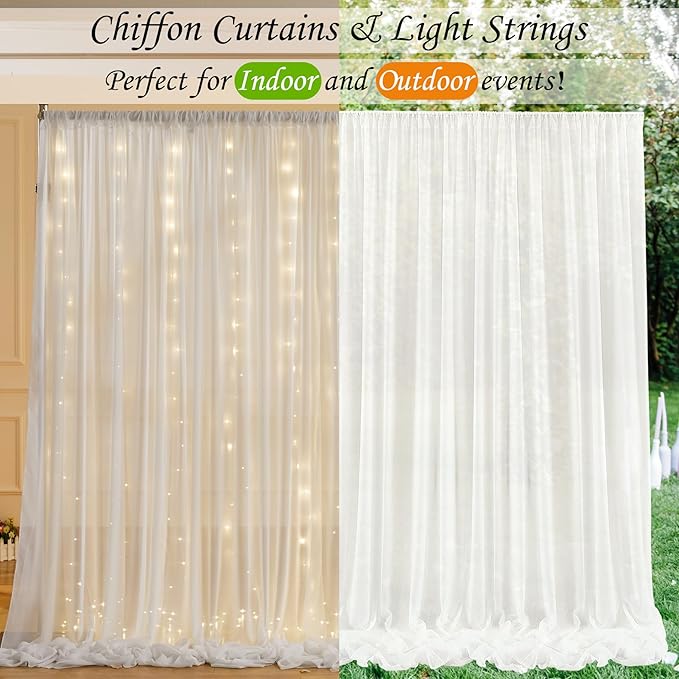 10ft x 7ft Cream White Chiffon Backdrop Curtain - Image 4