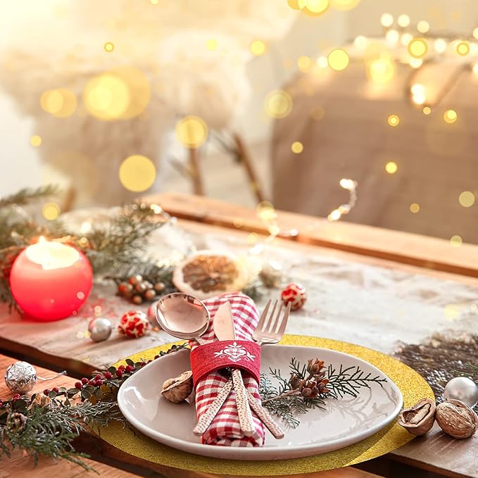 50 Pieces Gold Glitter Paper Place Mats Sparkle 14'' Round Disposable Table - Image 4