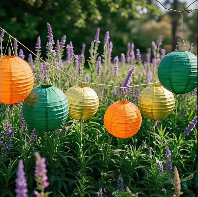 Green Orange Paper Lanterns Decorative 15pcs Party Hanging Decorations - Image 3