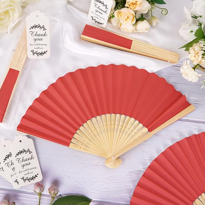 50Set Wedding Hand Fans Party Favors Red Paper Folding Handheld Fans Bulk - Image 4
