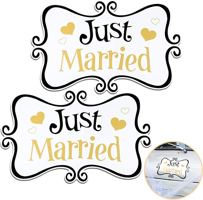 2 Pcs Large Just Married Car Decorations Just Married Car Magnets Sign by Flutesan