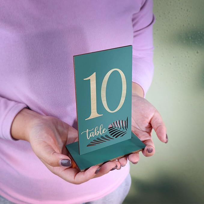 Wooden Table Numbers 1-15, 3.2x5.8 Inch Double Sided Rustic Blue Wedding Table - Image 8