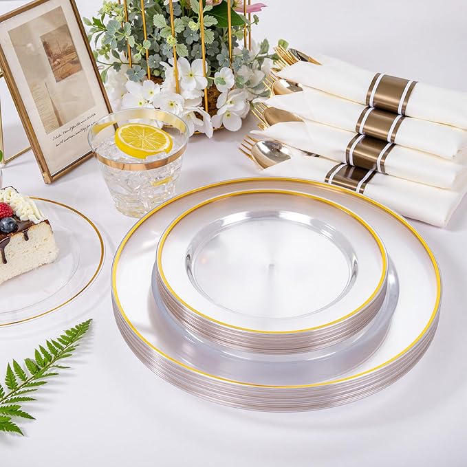 SUT 350 Pcs Gold and Clear Plastic Dinnerware Set - Image 4
