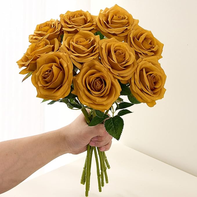 Artificial Rose 10pcs Open Flower Bouquet Faux Rose Stems - Image 6