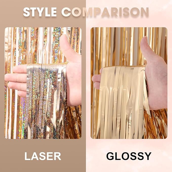 2 Pack Champagne Gold Tinsel Foil Fringe Curtains, Champagne Party Decorations - Image 4