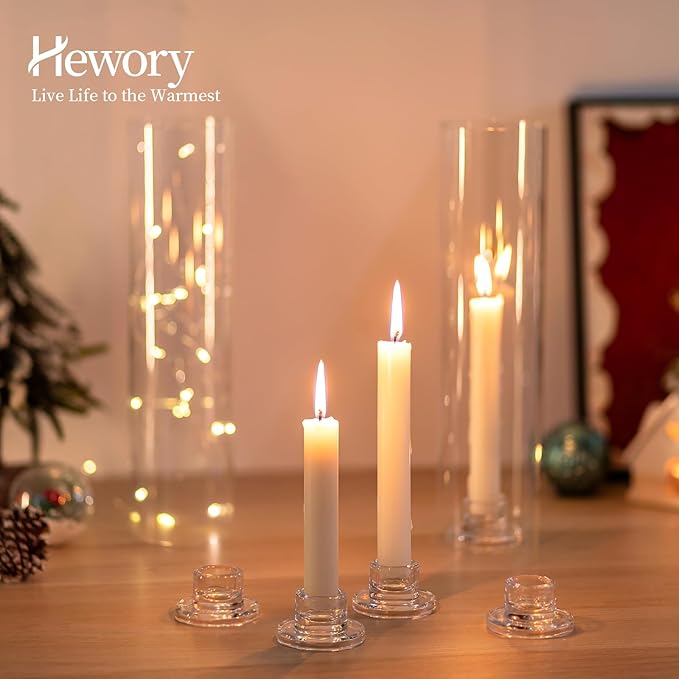 Hewory Glass Taper Candle Holders: 10 PCS Candlestick Holders Clear Short - Image 4