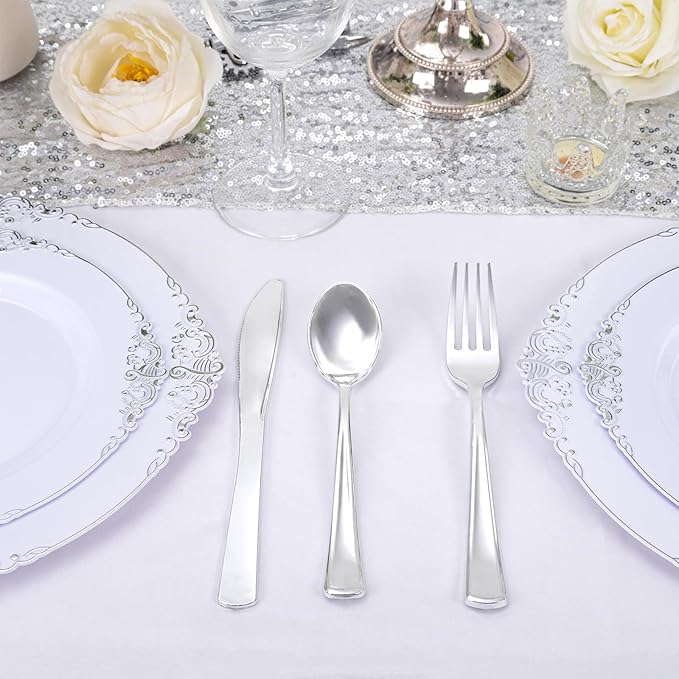 300Pieces Silver Plastic Silverware - Image 5