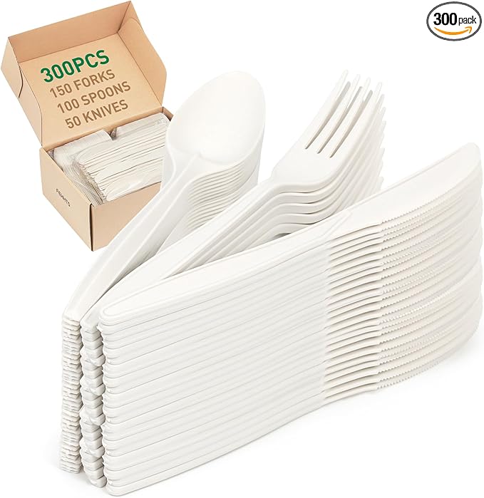100% Compostable Cutlery Set, Ivory White by FEHHTOEco-friendlyLiving