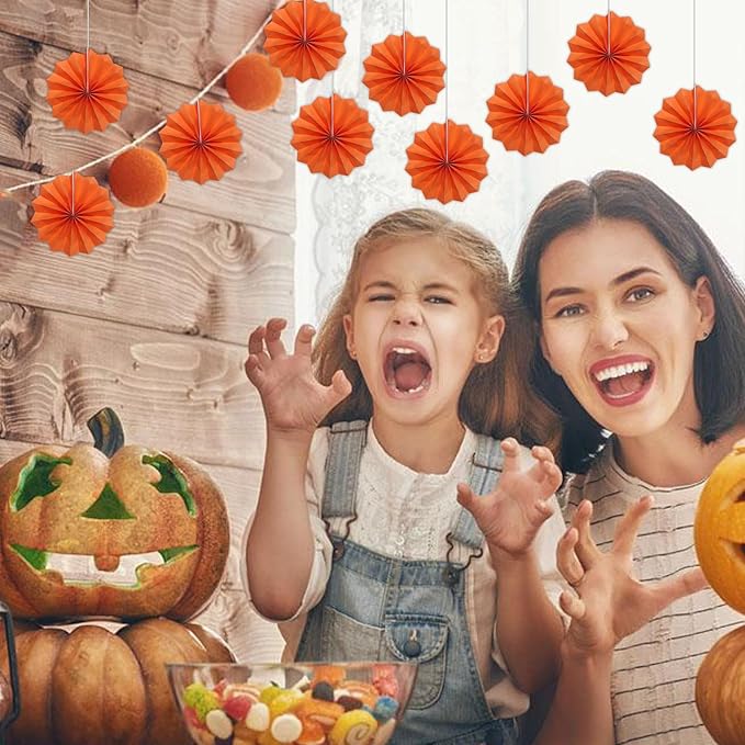 Orange Birthday Party Decorations, DIY Orange Paper Fans Hanging Decoration - Image 7