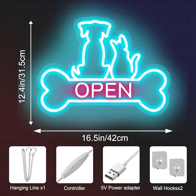 Pet Shop Open Neon Sign LED Dog And Cat Open Sign Bright Pet Grooming Salon - Image 2