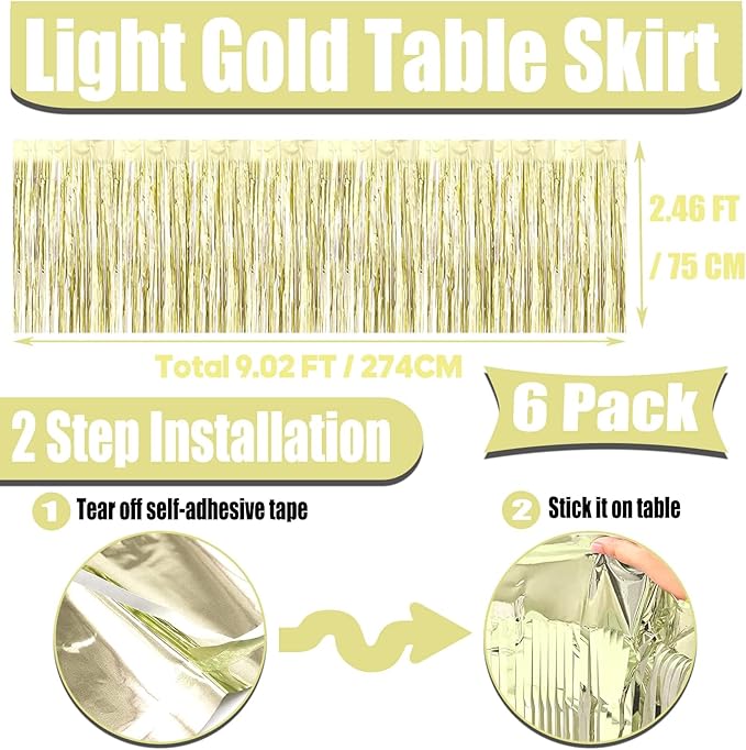 6 Pack 29x108 Inch Metallic Foil Fringe Tinsel Table Skirts Banner - Image 2