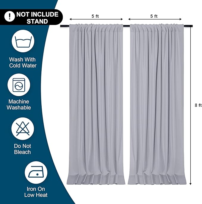 DWCN 10x8 FT Silver Gray Backdrop Curtains - Image 2