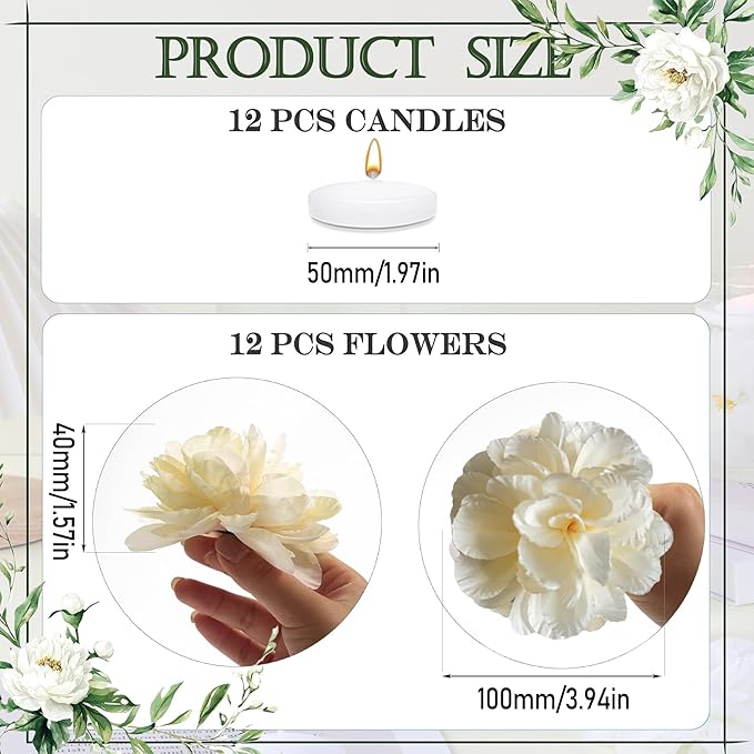 24 Pcs Floating Candles for Centerpieces and Floating Flowers for Centerpieces - Image 3