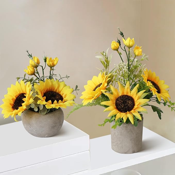 Leftover Sunflower Artificial Flowers Pot, Sunflower Decor, Flower Centerpieces by LEFTOVER