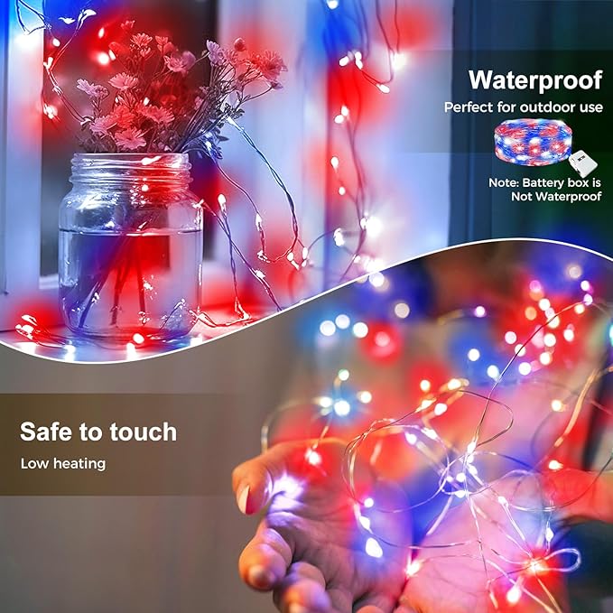 kolpop 30 Pack 4th of July Decor Patriotic Fairy Lights Battery Operated - Image 3