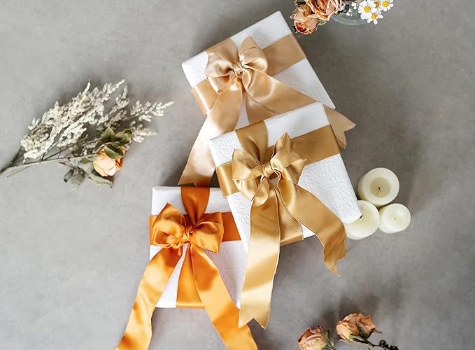 Champagne Gold Satin Ribbon Double-Faced Wired Ribbons - Image 3