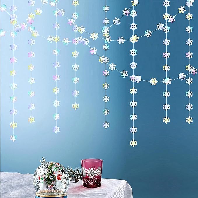Snowflake-Snow Iridescent-Holographic Christmas Party-Decoration Garland - 52ft - Image 7