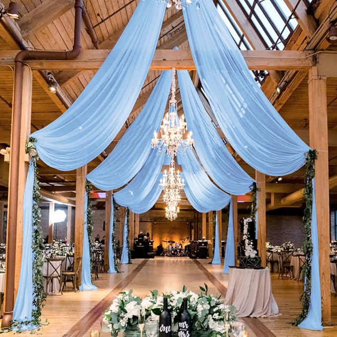 MODFUNS Light Blue Ceiling Drape 5x20ft 4 Panels Chiffon Ceiling Draping Fabric by MODFUNS