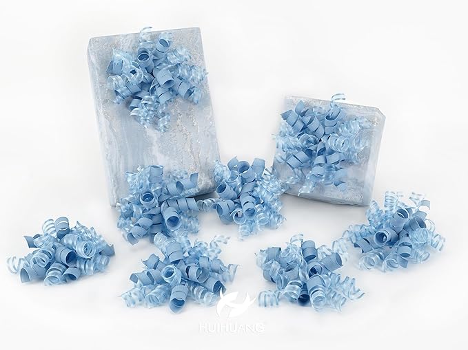 HUIHUANG Blue Gift Bows 5 inch x 8 Counts Dusty Blue Self-Adhesive Curly Ribbon by HUIHUANG