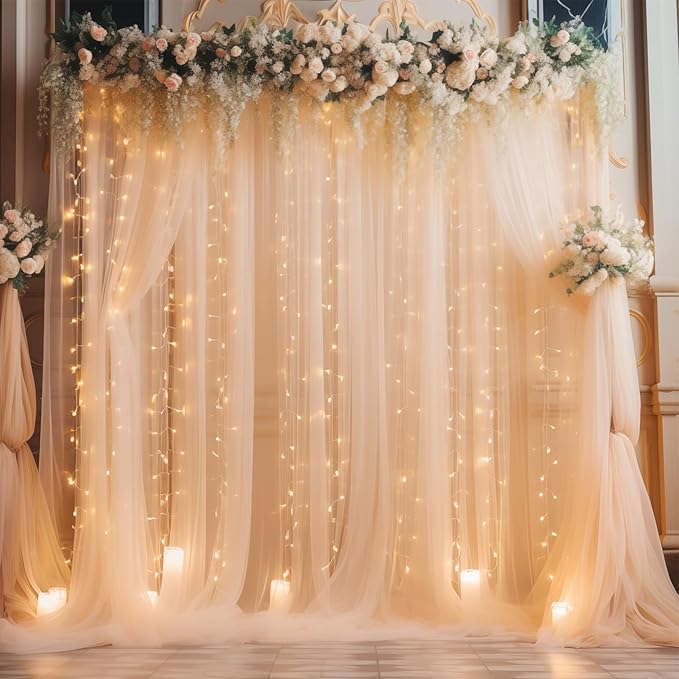 30×10ft Champagne Tulle Backdrop Curtain by WishCare