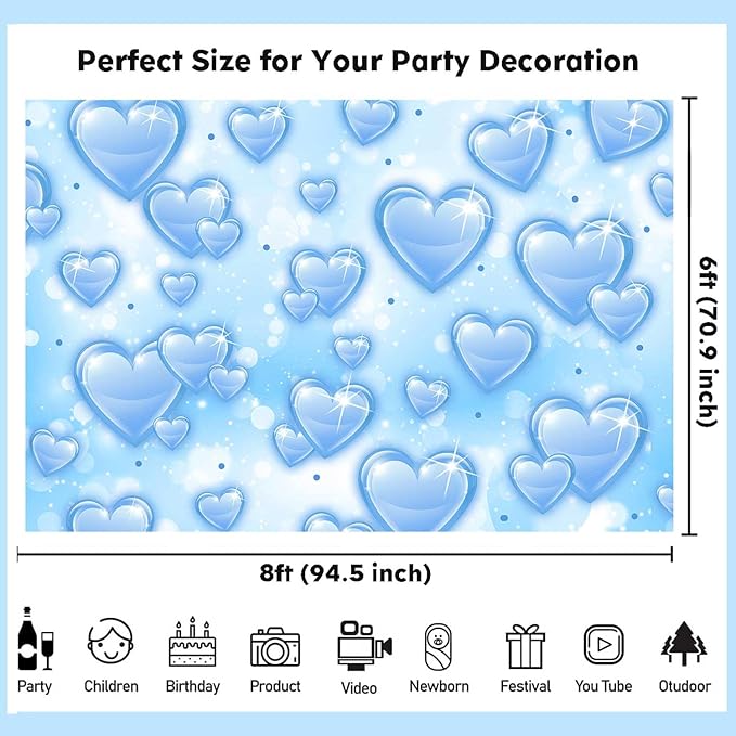 Sensfun 8x6ft Light Blue Heart Backdrop Early 2000s Party Decorations Old - Image 6