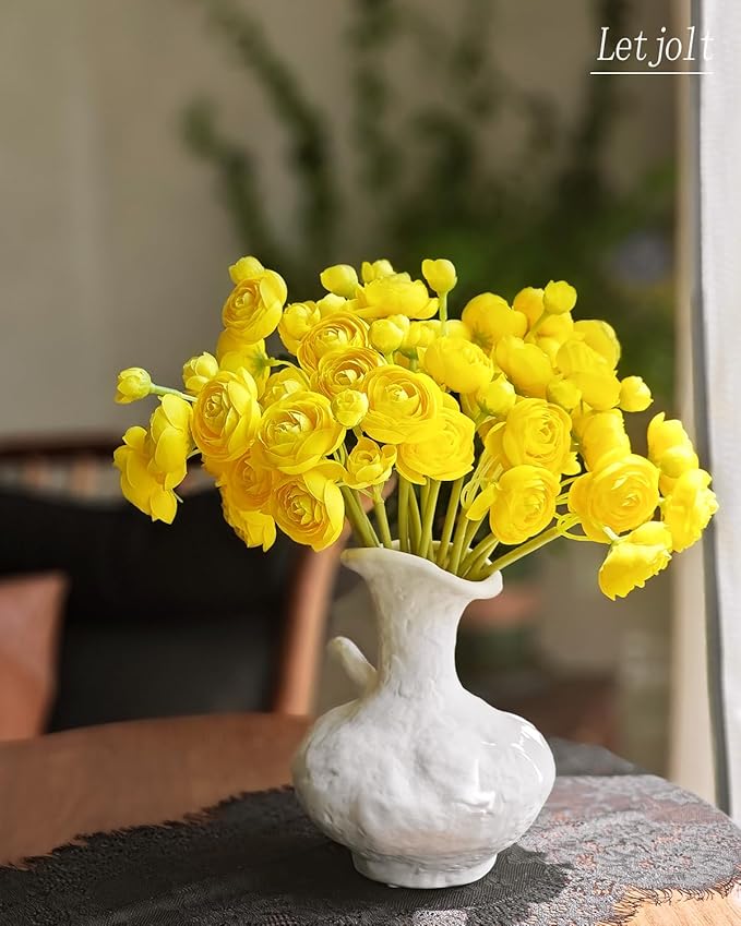 Letjolt Ranunculus Artificial Flower Yellow Silk Flowers Faux DIY Bouquet - Image 2