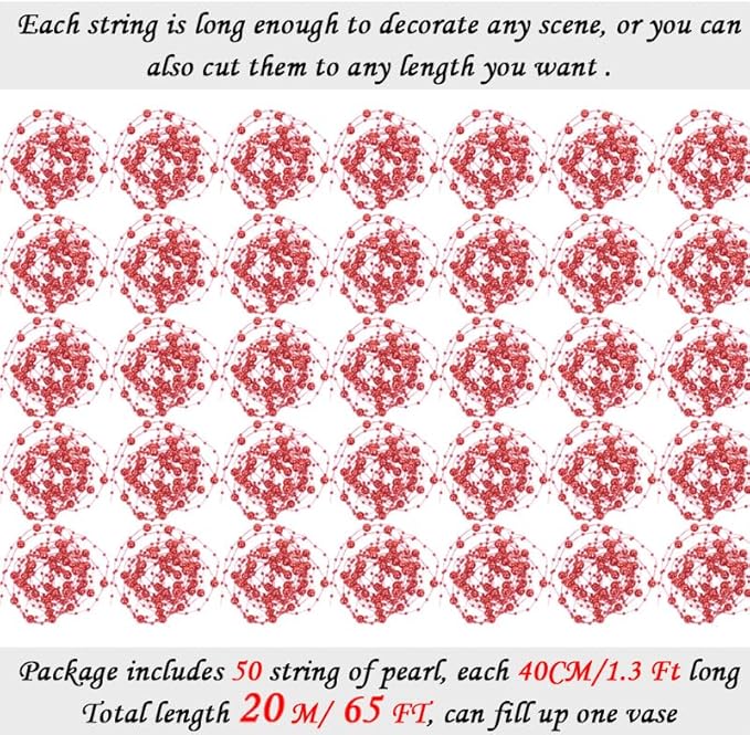 50pcs Pearls String Beads of Pearls, 10+5mm Red Artificial Pearl String - Image 2