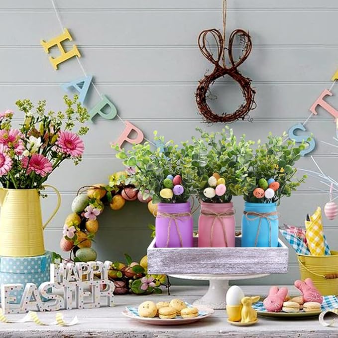DIYDEC 3PCS Easter Mason Jars 3 * 5Inch Easter Painted Tiered Tray Decorative - Image 5