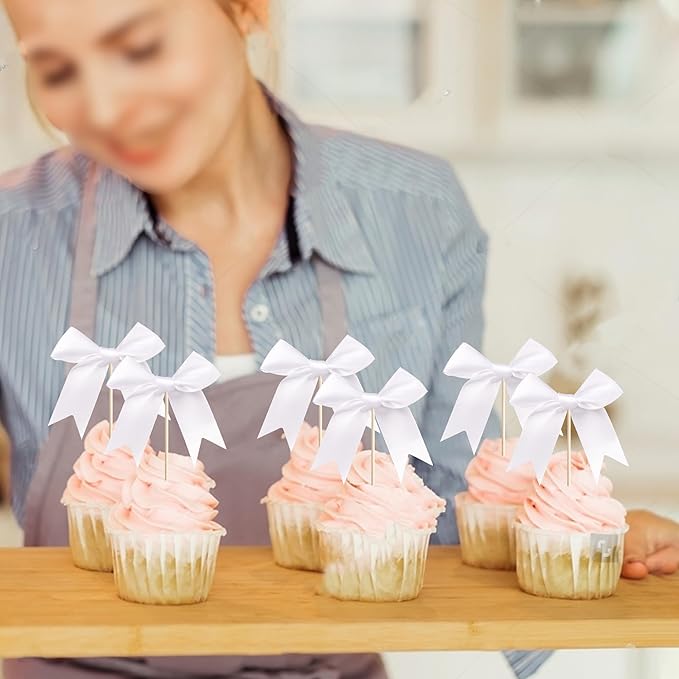 24 PCS Bow Cupcake Toppers Bowknot Cake Toppers Bow Cupcake Picks Bowknot - Image 7