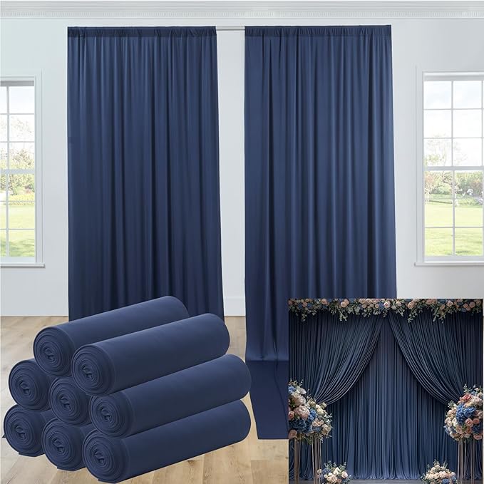 40ftx12ft Wrinkle Free Navy Blue Backdrop Curtain, 8 Panels 12FT Height Navy by LeegleriTableSkirt