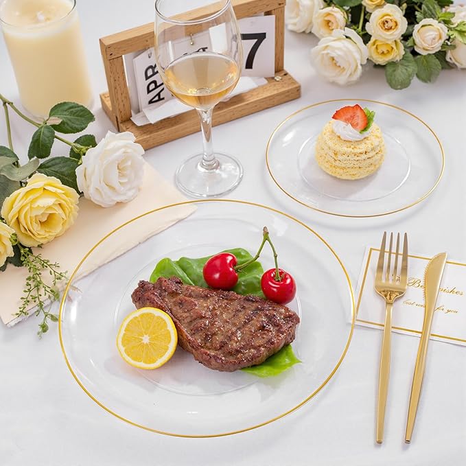 bUCLA 200PCS Clear and Gold Plastic Plates - Image 4