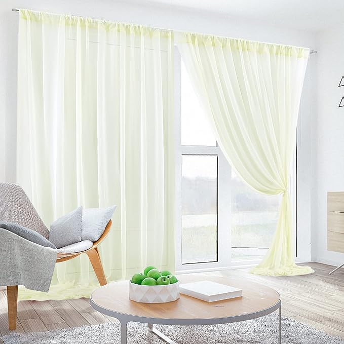 PARTISKY 10ftx7ft Ivory Chiffon Backdrop Curtains, Wrinkle-Free Sheer Fabric - Image 8