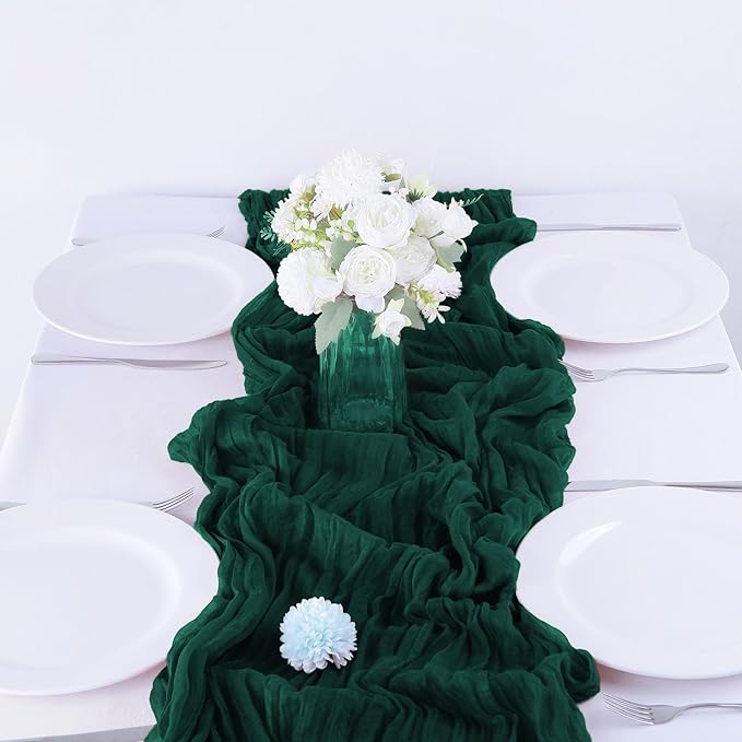 Emerald Green Cheesecloth Table Runner - 10FT x 35Inch Boho Gauze - 16PCS - - Image 5