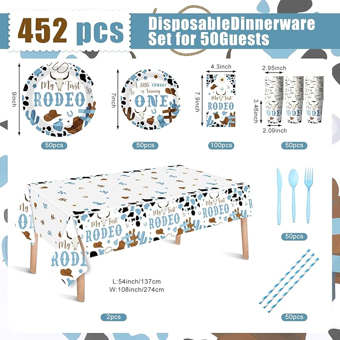452 Pcs First Rodeo Decorations Boy - Image 3