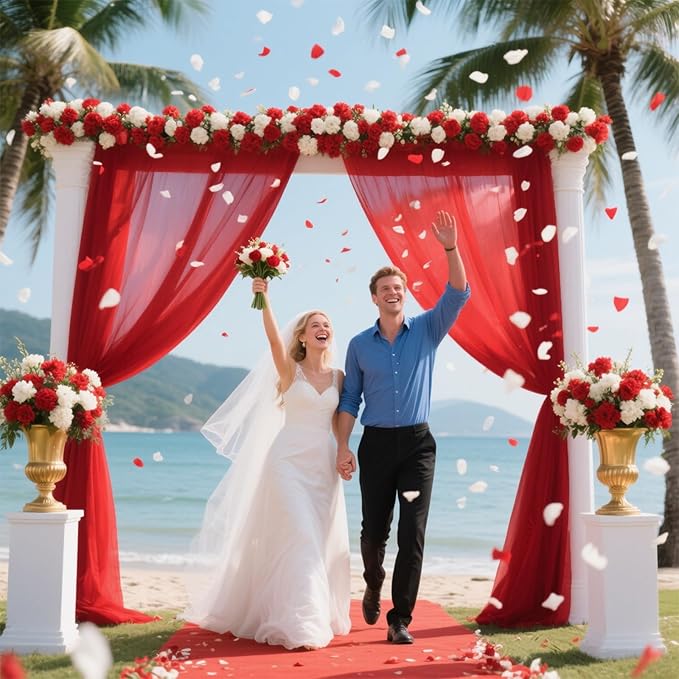 VOK Red Wedding Arch Draping Fabric 29in x 18Ft 4 Panels Sheer Chiffon Curtain - Image 2