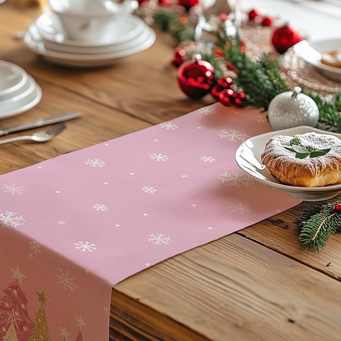 GEEORY Christmas Table Runner 13x90 Inch, Xmas Trees Snowflakes Holiday - Image 8