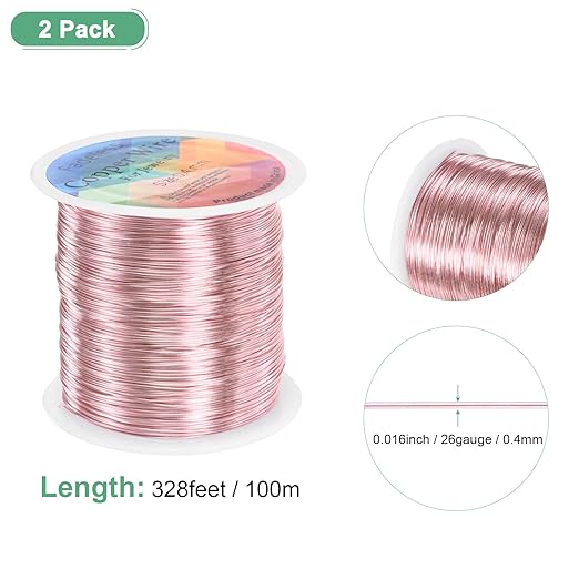 2-Rolls 0.4mm Jewelry Wire, 26 Gauge 328FT Craft Wire Copper Beading Wire - Image 3