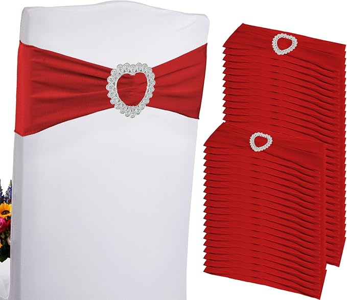 100PCS Spandex Stretch Red Chair Sashes Bows Universal Elastic Chair Cover by Zrlljp