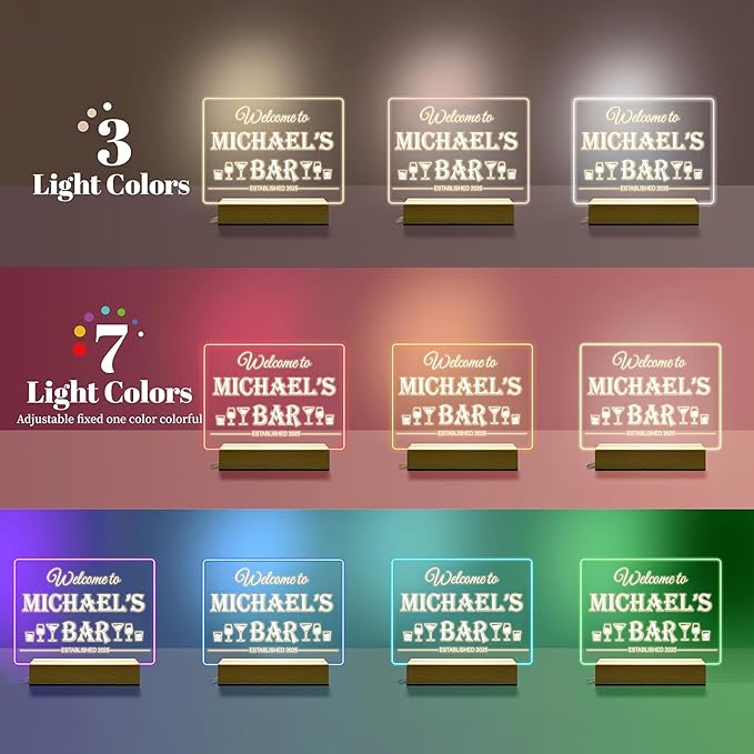 Personalized Bar Gifts for HOME BAR, Custom Name Date Acrylic Light Up Signs - Image 5