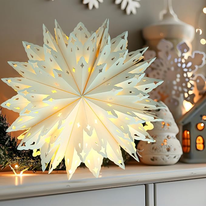 5 Pack Christmas Paper Snowflake Lanterns, Christmas Paper Star Lantern - Image 5