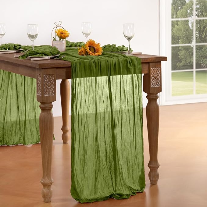 Olive Green Cheesecloth Table Runner 6 Pack Fall Table Runners Boho Gauze 120 - Image 4