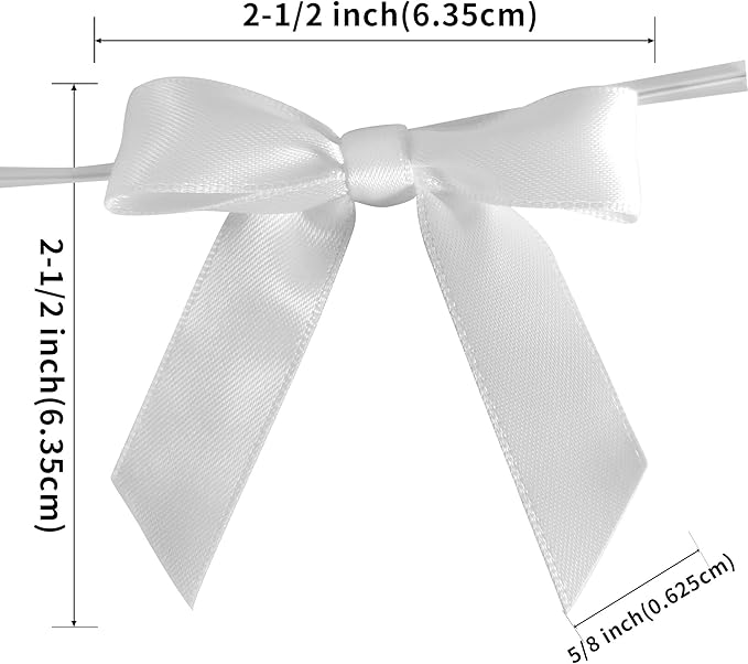 50pcs 2-1/2" White Satin Ribbon Bows - Image 3
