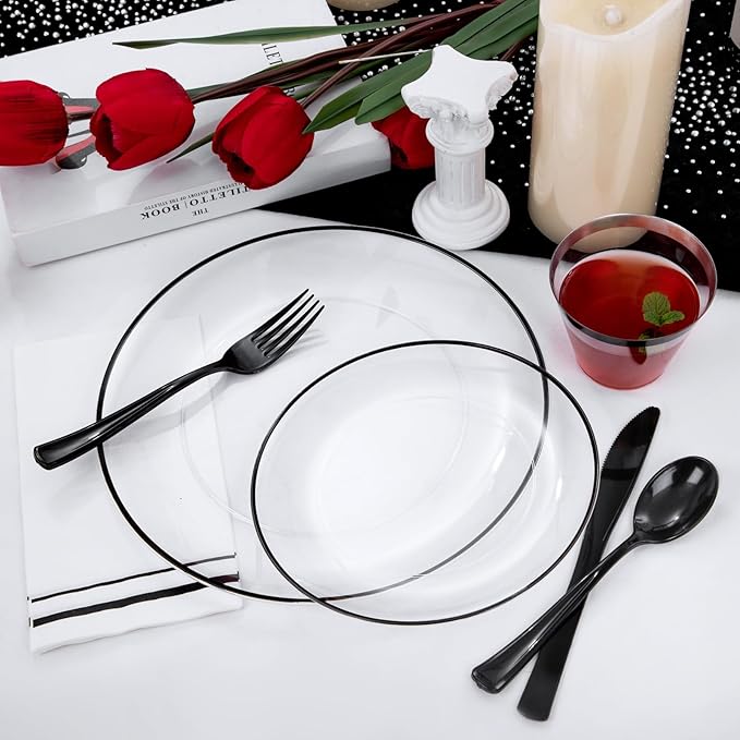 NOCCUR 350PCS Clear and Black Plastic Plates - Image 7
