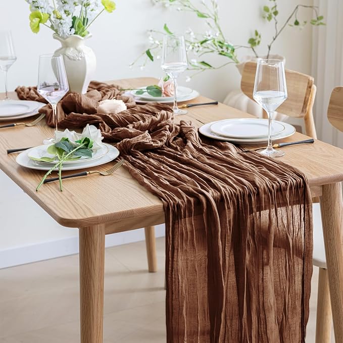 Asee'm 3pcs Cheesecloth Table Runner 120 Inches Long Brown Boho Gauze Cheese - Image 6