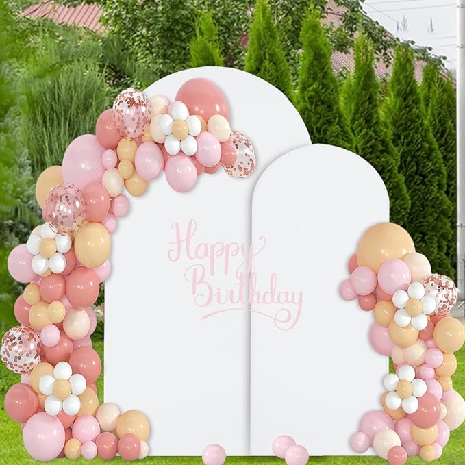 WEERRW White Arch Backdrop Cover Set of 2 Spandex Fitted Round Top Chiara - Image 2